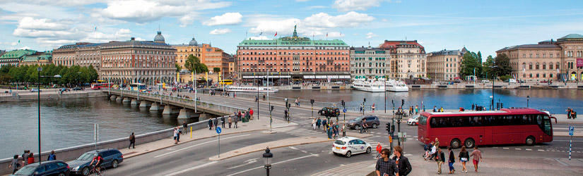Street in Stockholm with cars and people